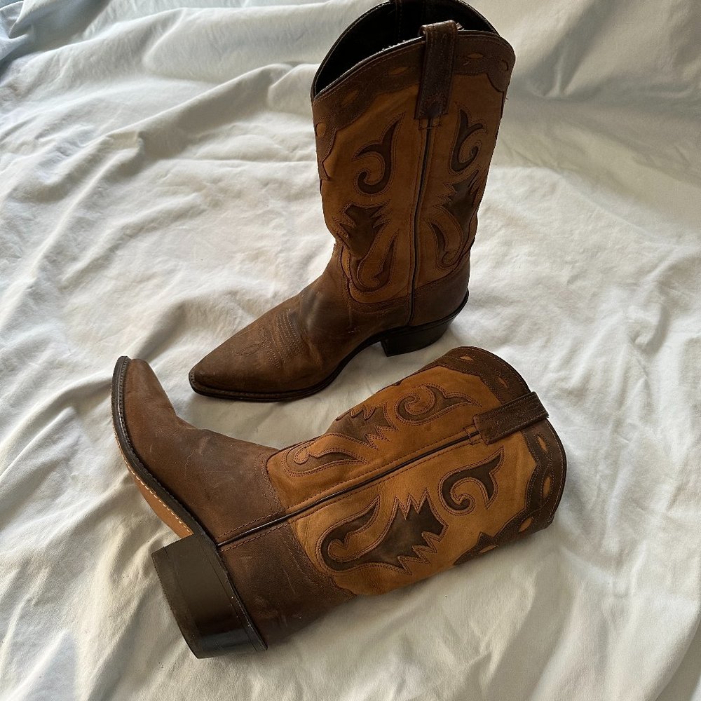 Amazonas Womens Brown Leather Western Cowboy Pointed Toe Pull On Boots Sz 9